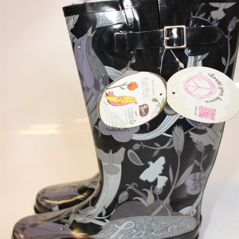 ✨Sakroots by The SACK Rain Boots RHYTHM Nature Hunter Peace Removable Fur Insert - Picture 3 of 16